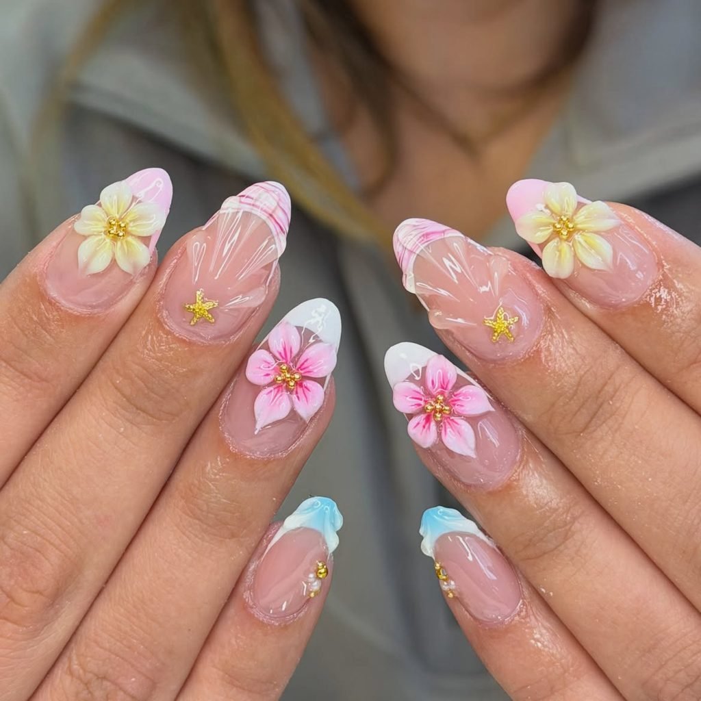 3D Tropical Flower Nails