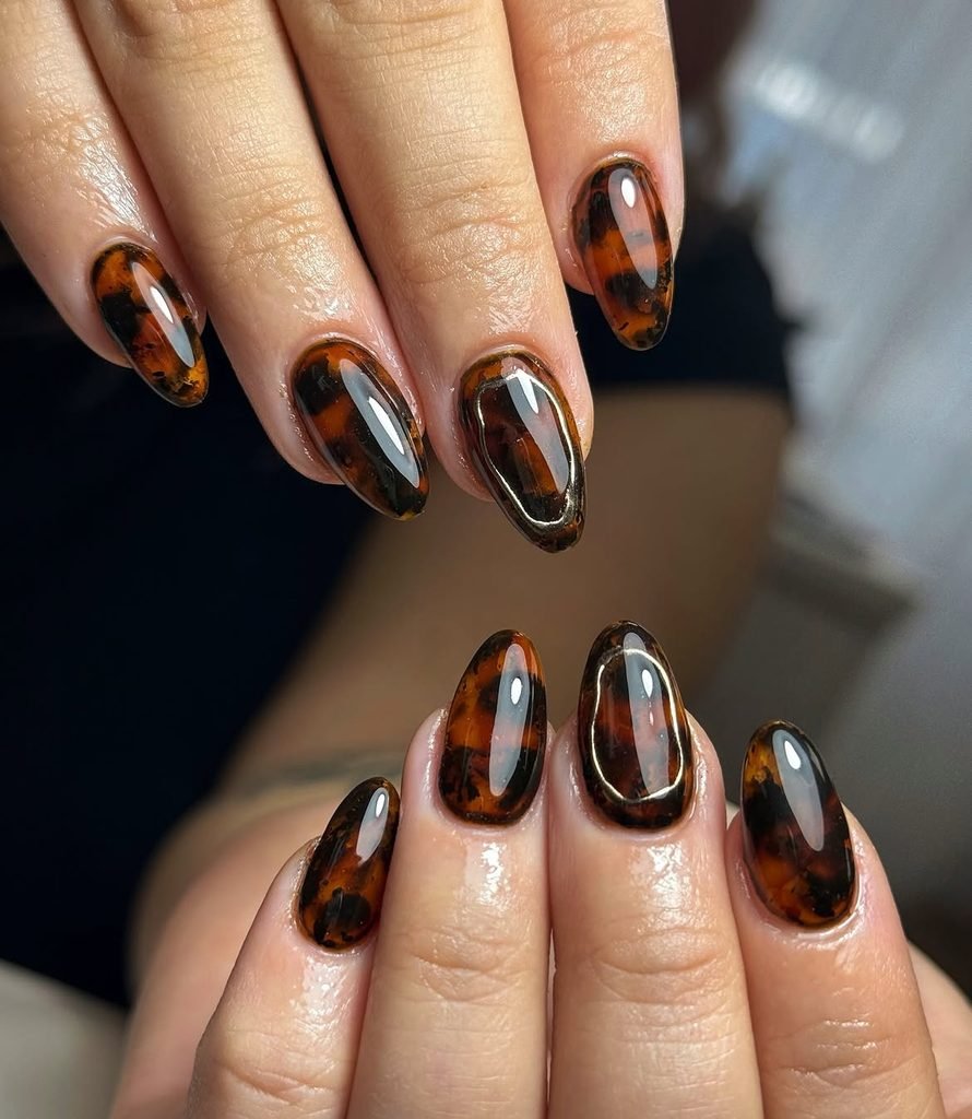Amber Tortoiseshell Oval Nails