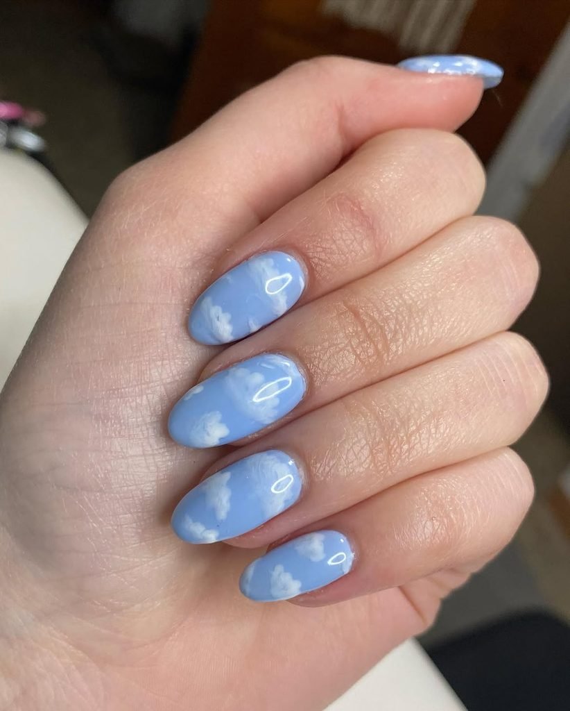 Baby Blue Cloud Accent Nails