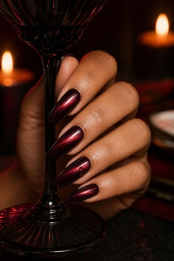 Black-Cherry Velvet Vampire Nails
