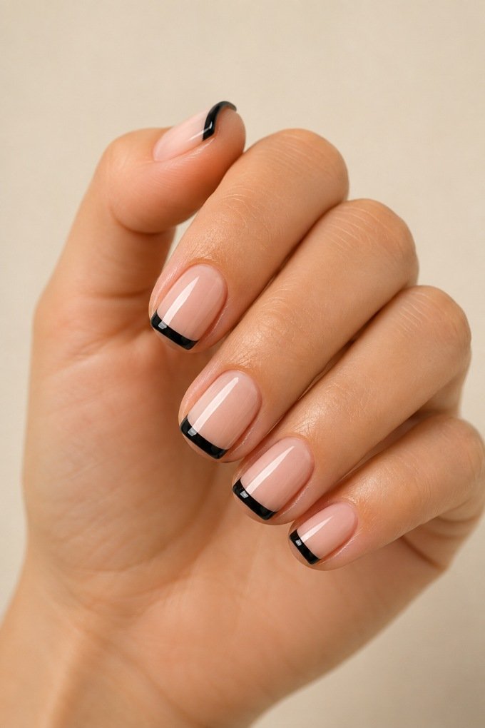Black French Tip Square Nails
