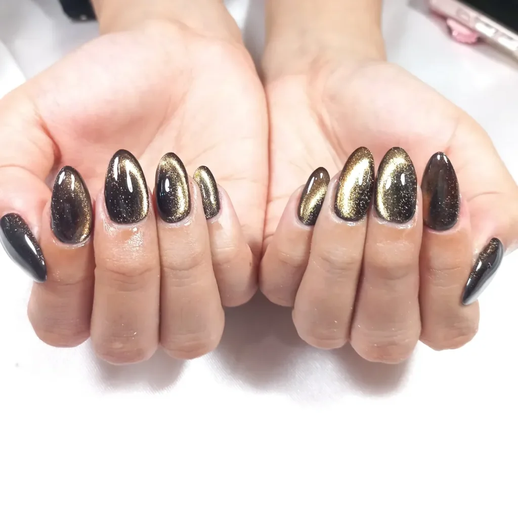 Black and Gold Cat Eye Nails