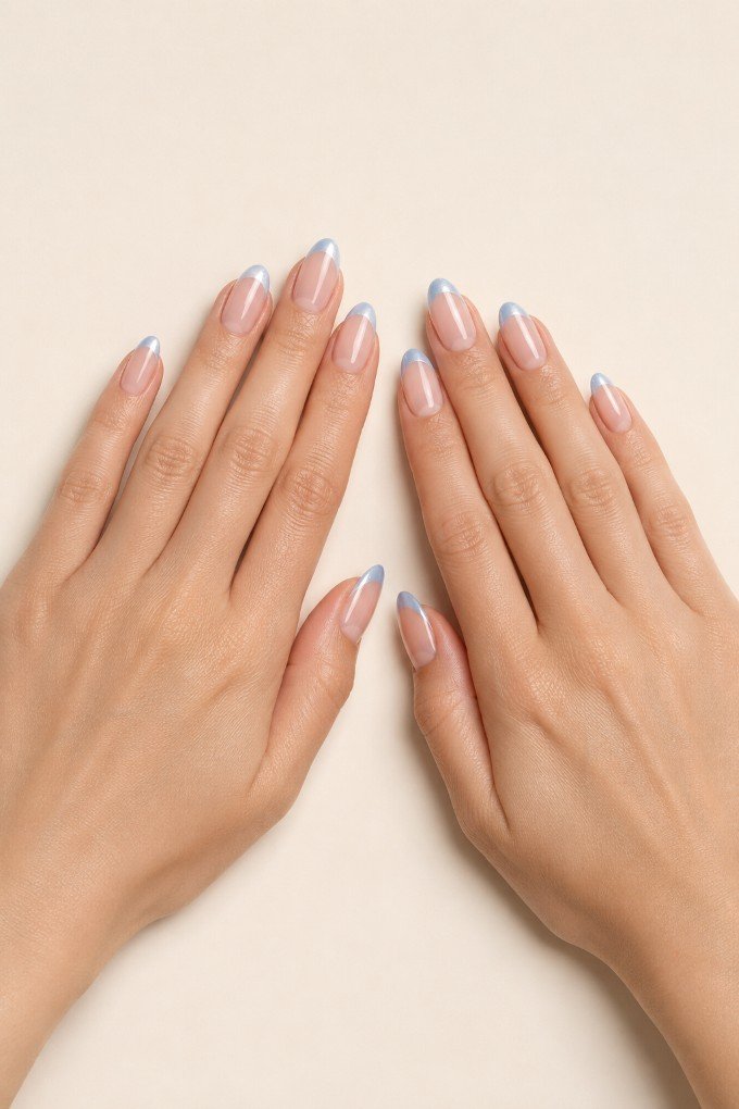 Blueberry Milk Chrome French Nails