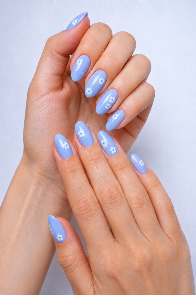 Blueberry Milk Floral Nails