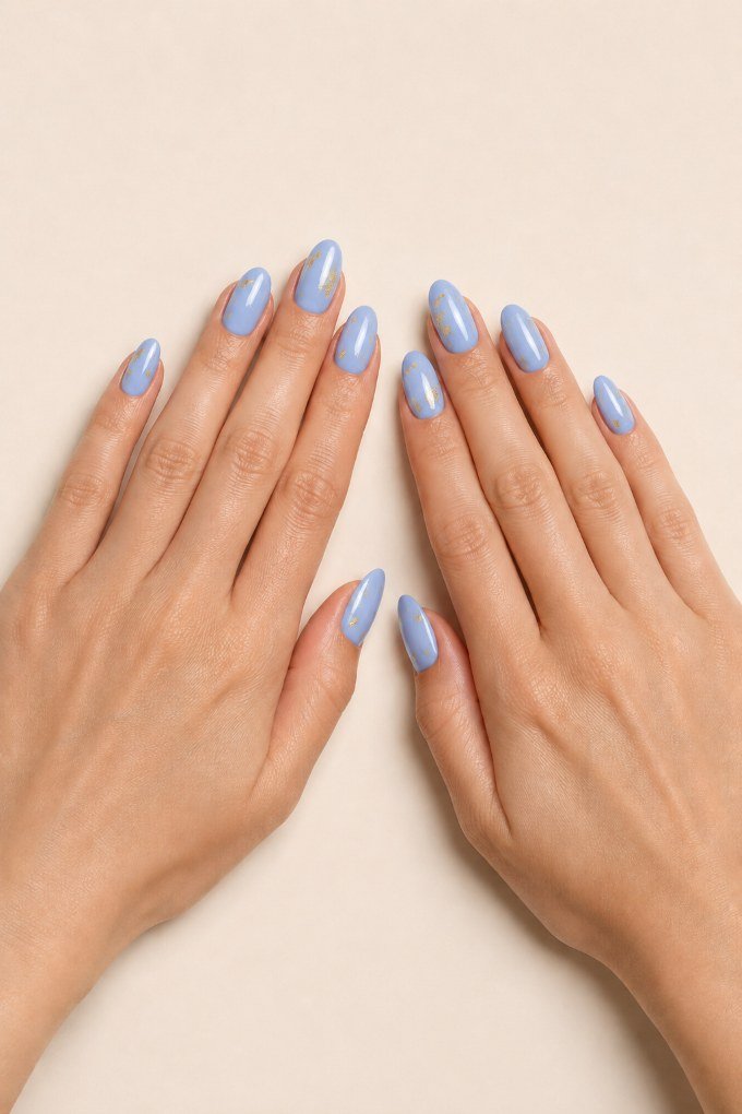 Blueberry Milk Gold Foil Nails