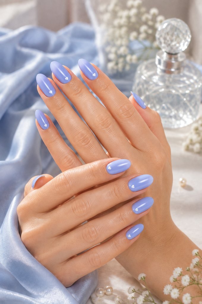 Blueberry Milk Heart Nails