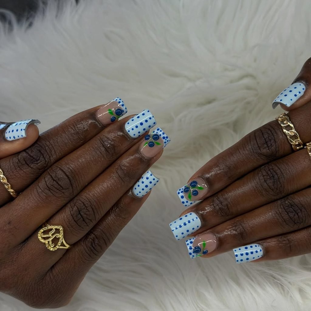 Blueberry-Milk Polka Dot Nails