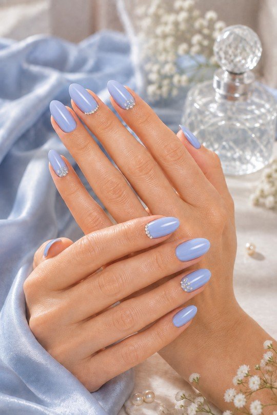 Blueberry Milk Rhinestone Nails