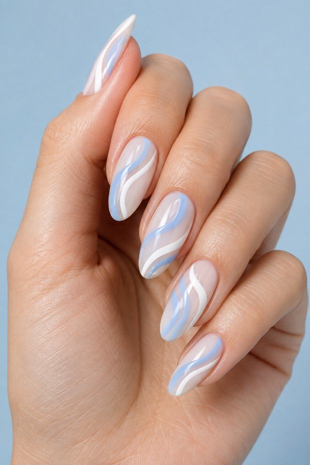 Blueberry Milk Swirl Nails