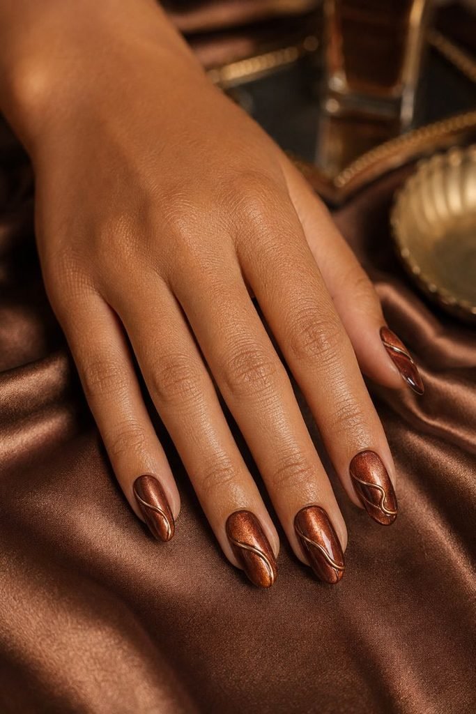 Bronze Chrome Ribbon Nails