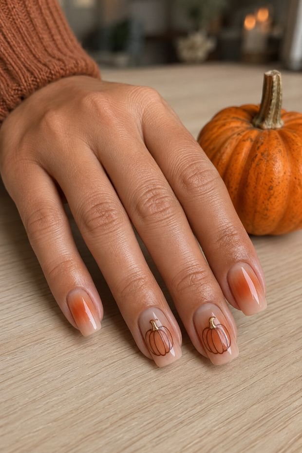 Burnt-Orange Pumpkin Aura Nails
