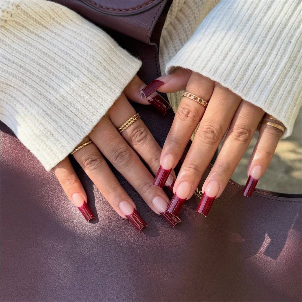 Cherry Cola French Nails