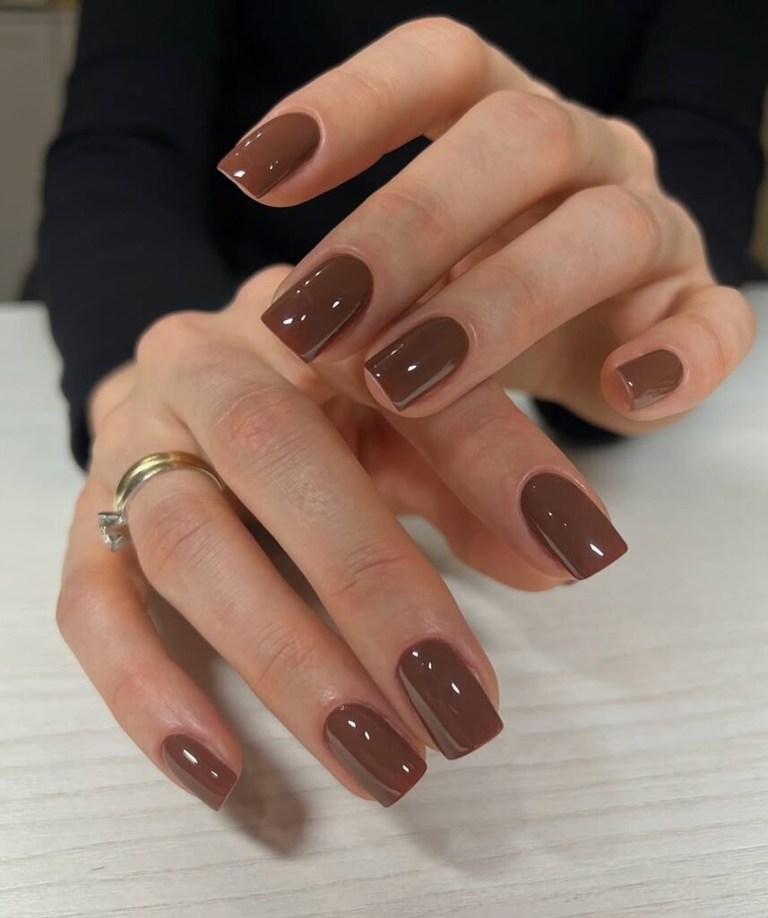 Chocolate Brown Square Nails