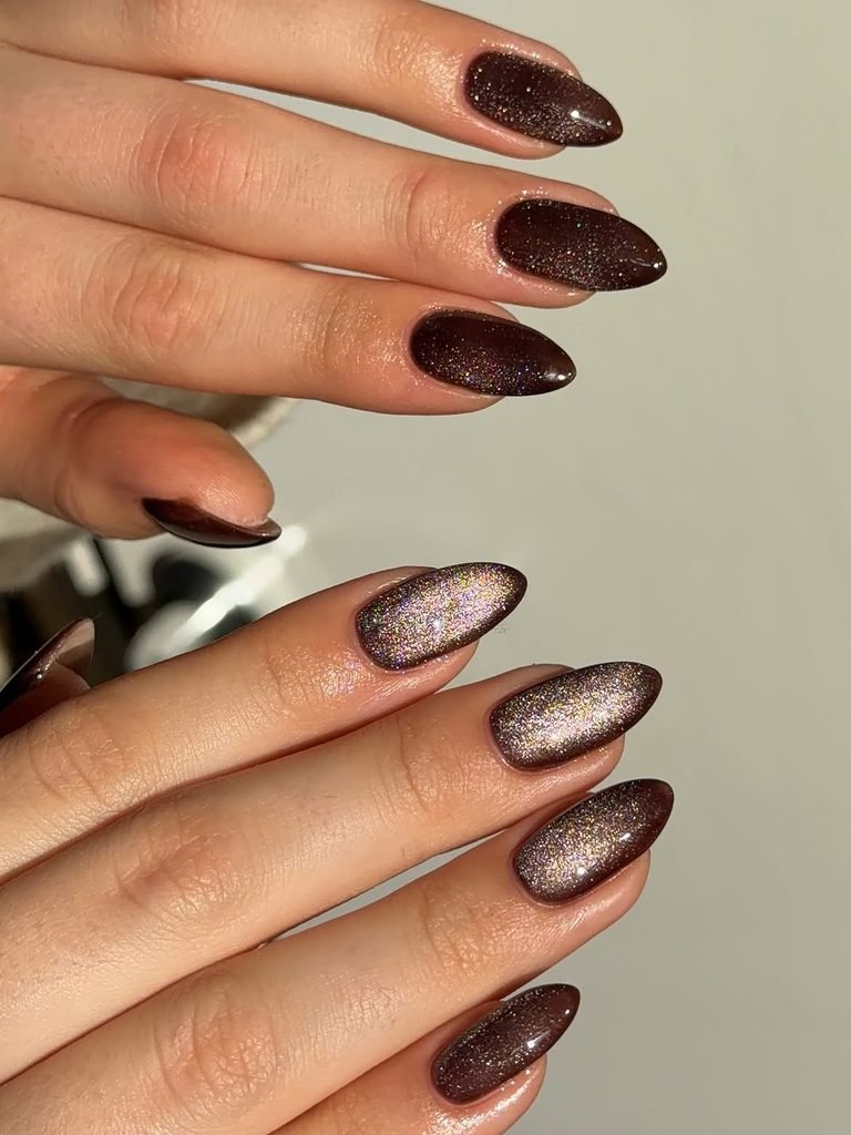 Chocolate Velvet Cat-Eye Oval Nails