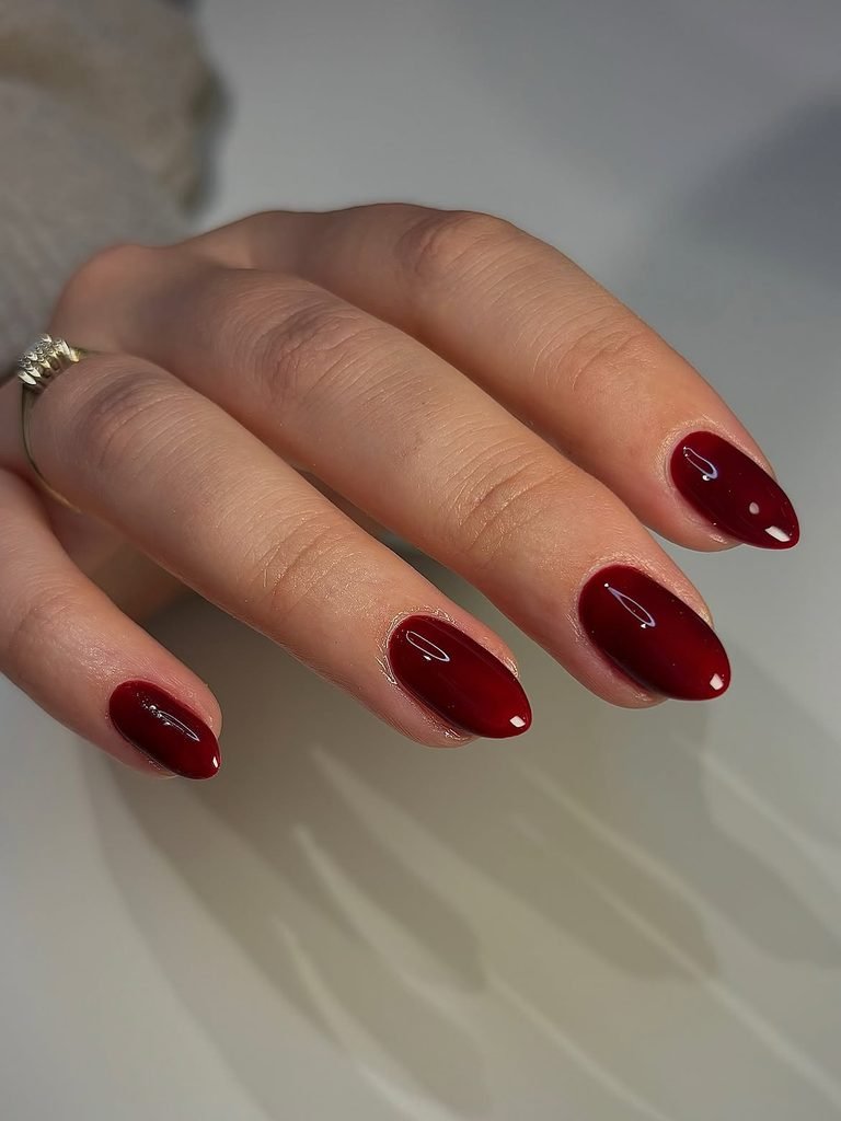 Classic Cherry Red Oval Nails