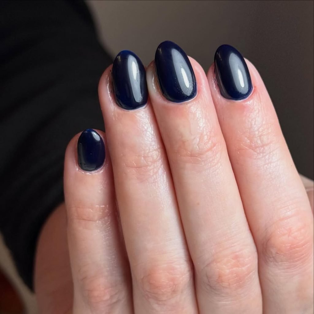 Classic Glossy Navy Almond Nails