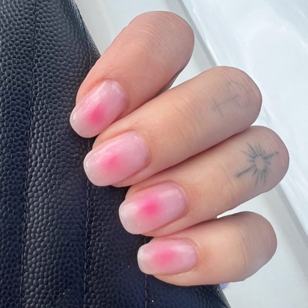  Classic Korean Blush Aura Nails
