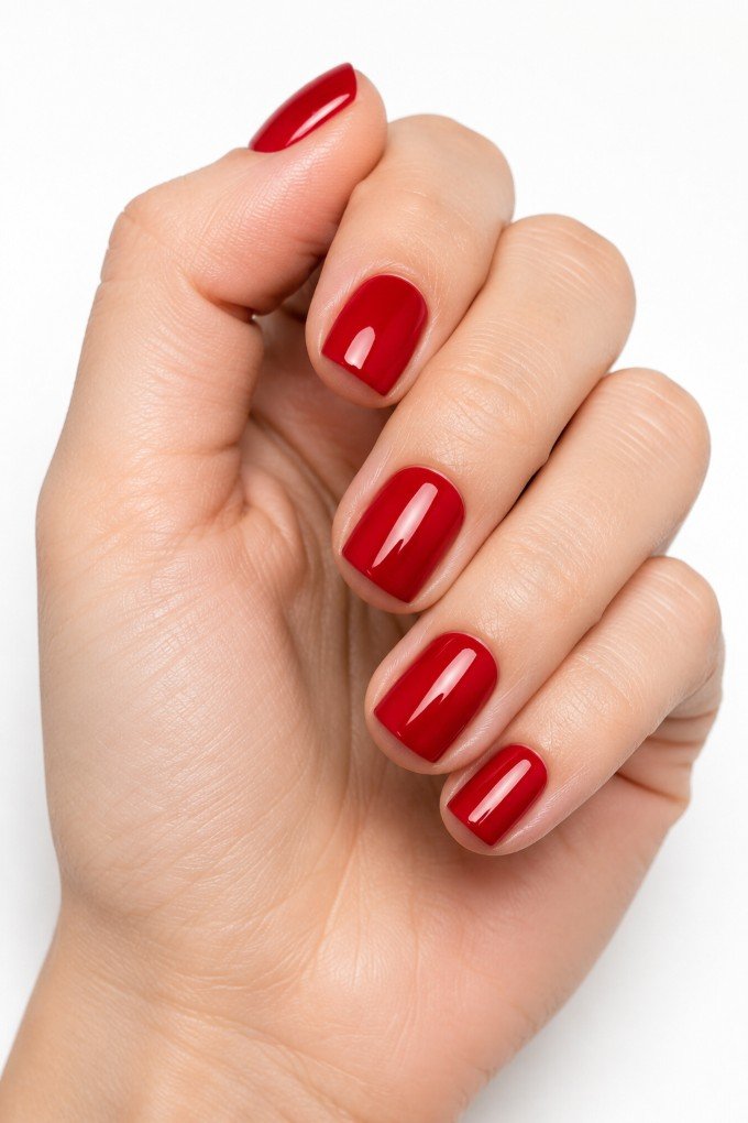 Classic Red Short Square Nails
