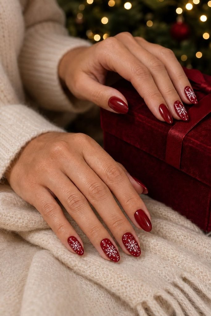  Classic Red Snowflake Nails