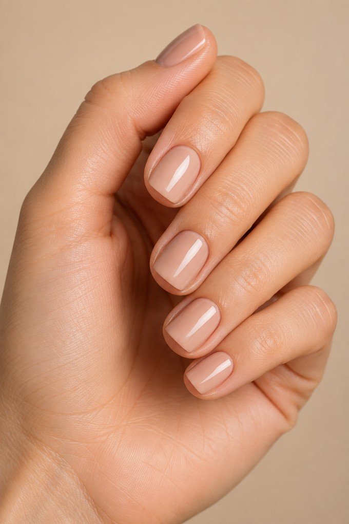 Clean Glossy Nude Square Nails