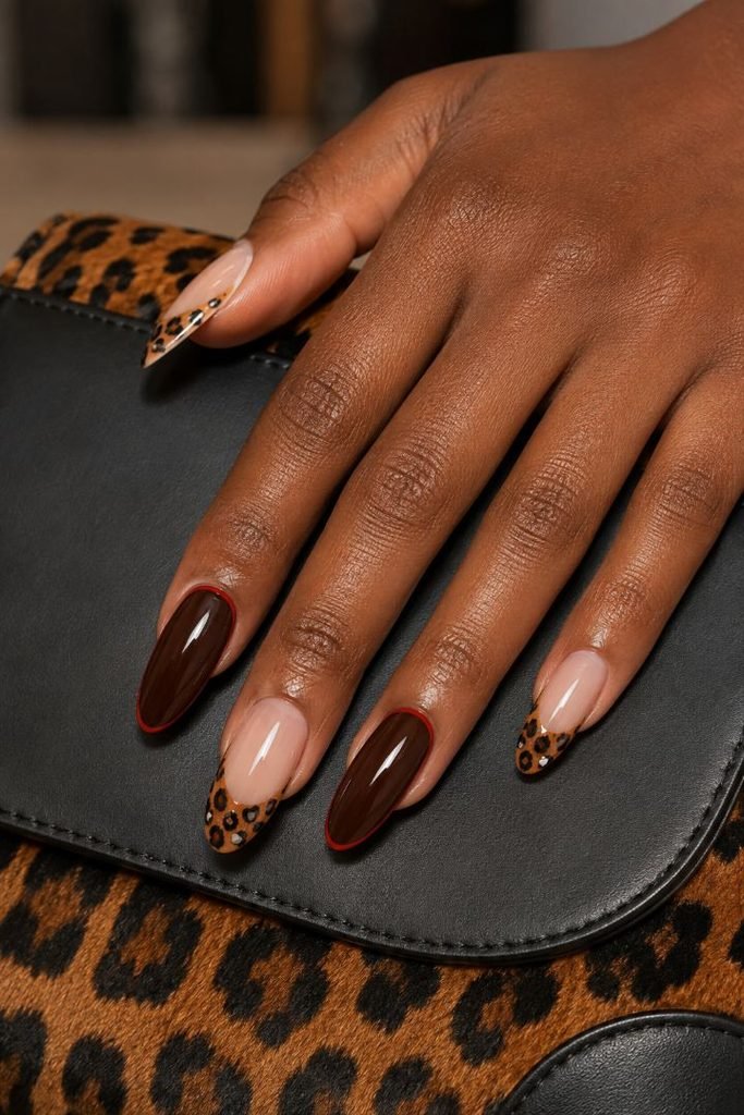 Cola Leopard French Tips