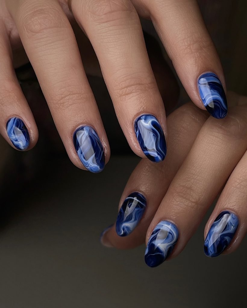  Dark Blue Marble Nails