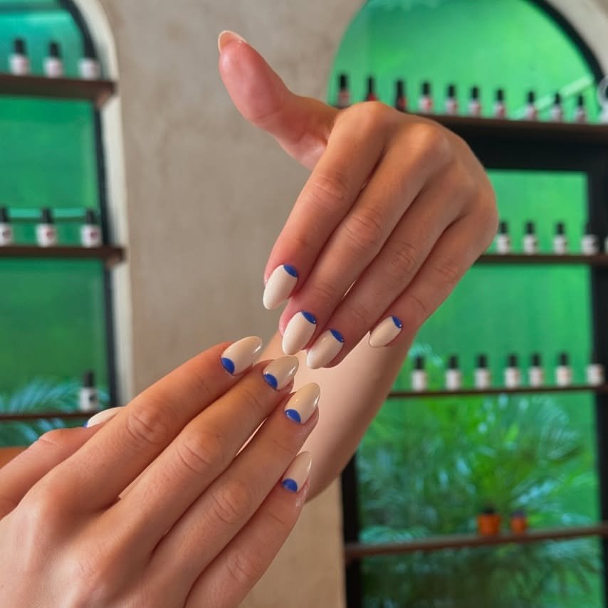 Blue Reverse French Nails