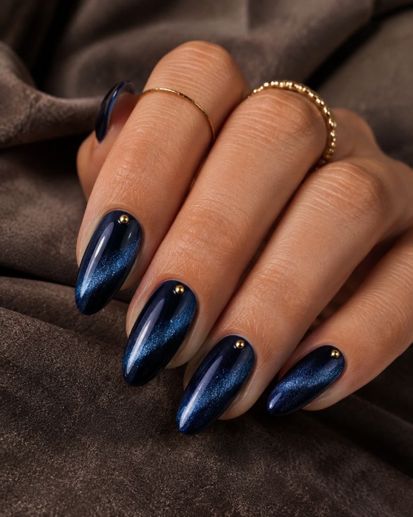 Dark Blue Velvet With Gold Studs
