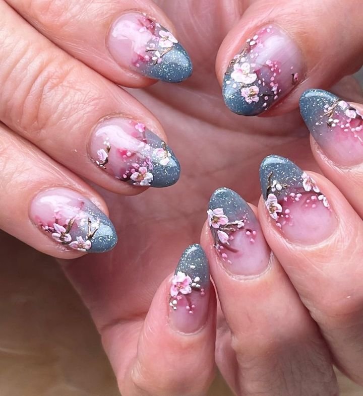 Delicate Plum Blossom Nails
