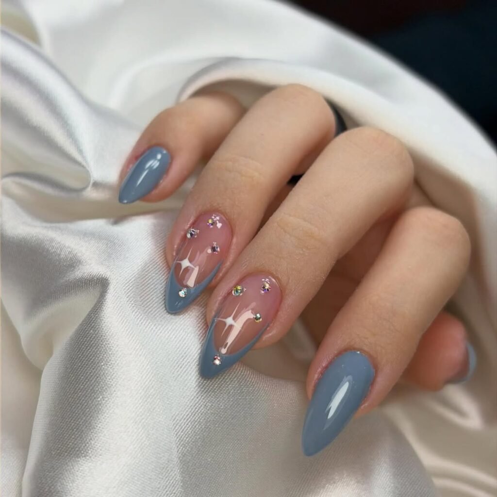Dusty Blue Bridesmaid Nails