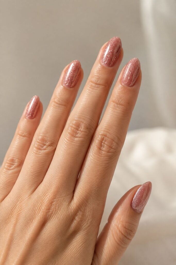 Dusty Pink Glitter Nails