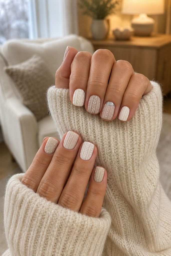 Frosted Cable-Knit Sweater Nails