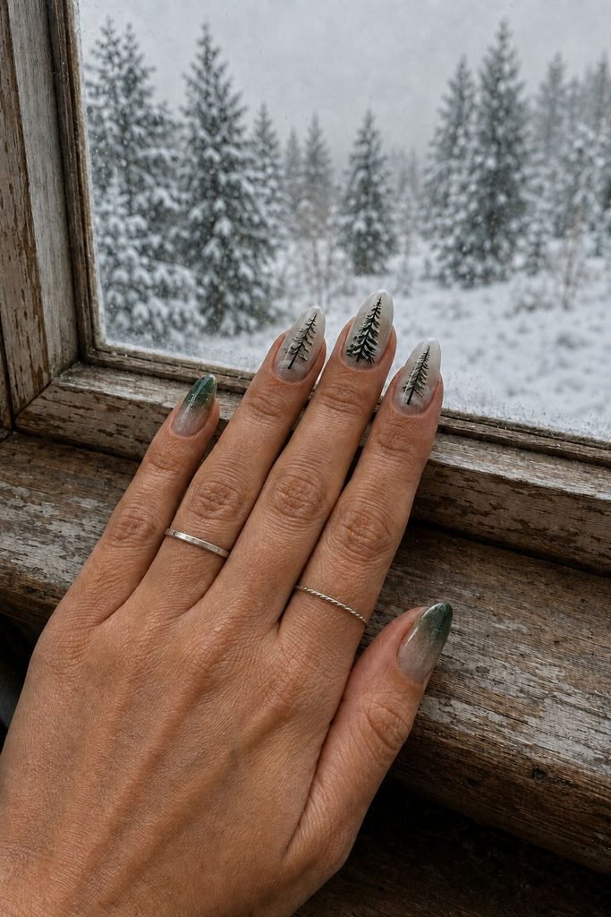 Frosted Evergreen Landscape Nails