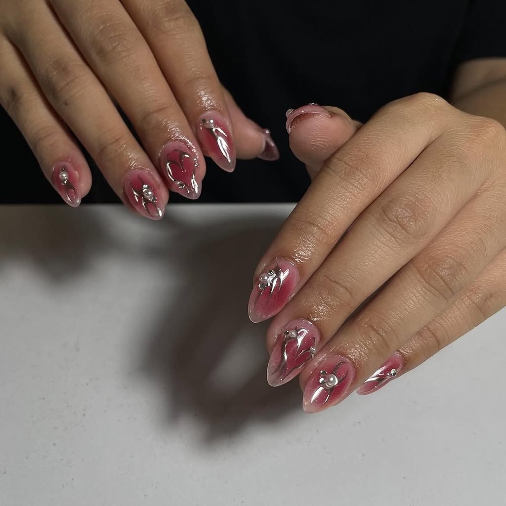 Glossy Cherry Blush Nails