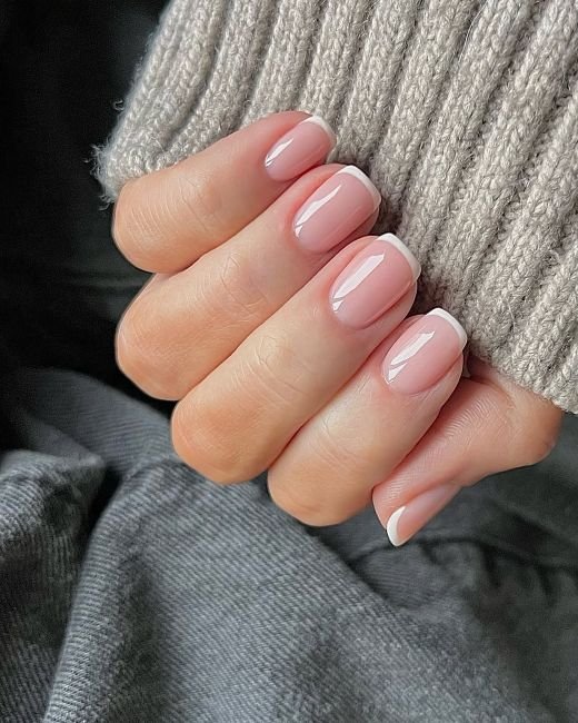 Glossy French Tip Square Nails