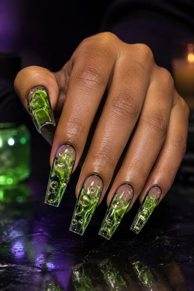 Glowing Green Ectoplasm Nails