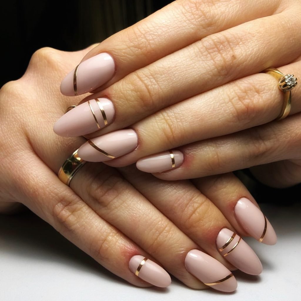 Gold Line Minimalist Nails