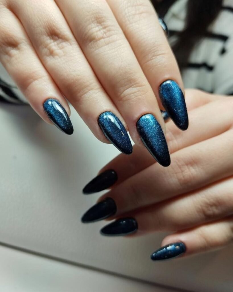 Icy Blue Crystal Cat Eye Nails