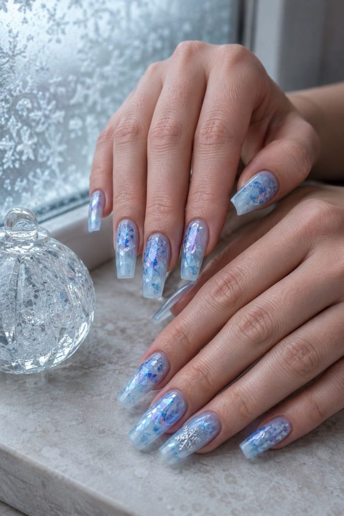  Icy Blue Shattered-Glass Nails