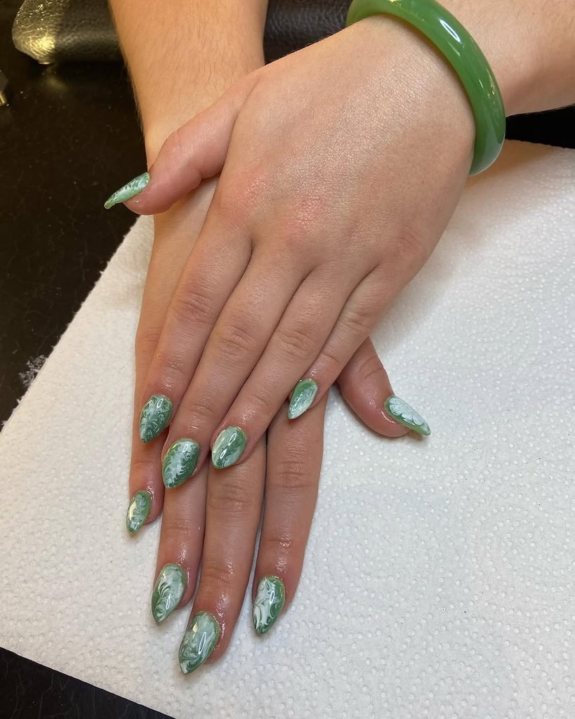 Jade Marble Oval Nails