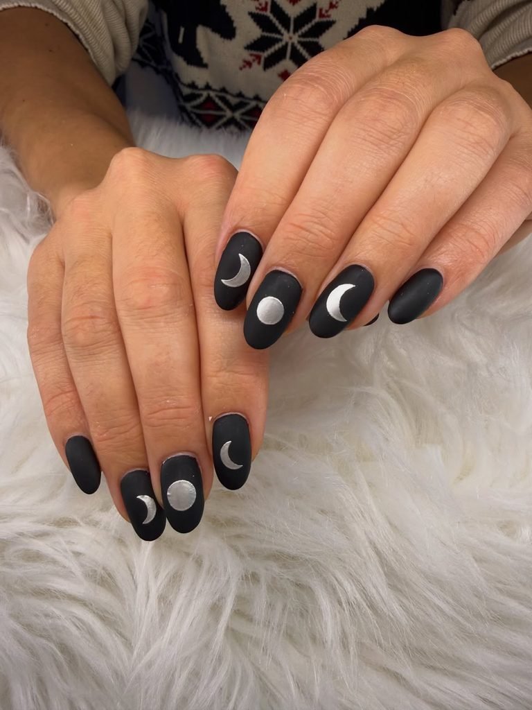  Matte Black Moon Phase Nails
