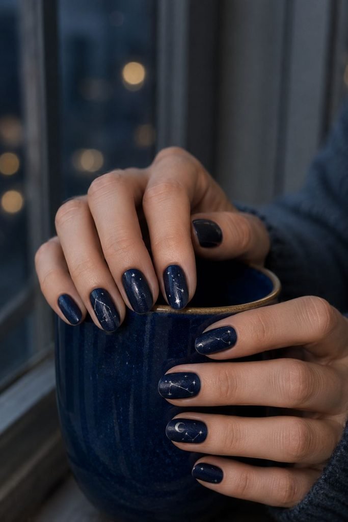 Midnight Star Map Oval Nails