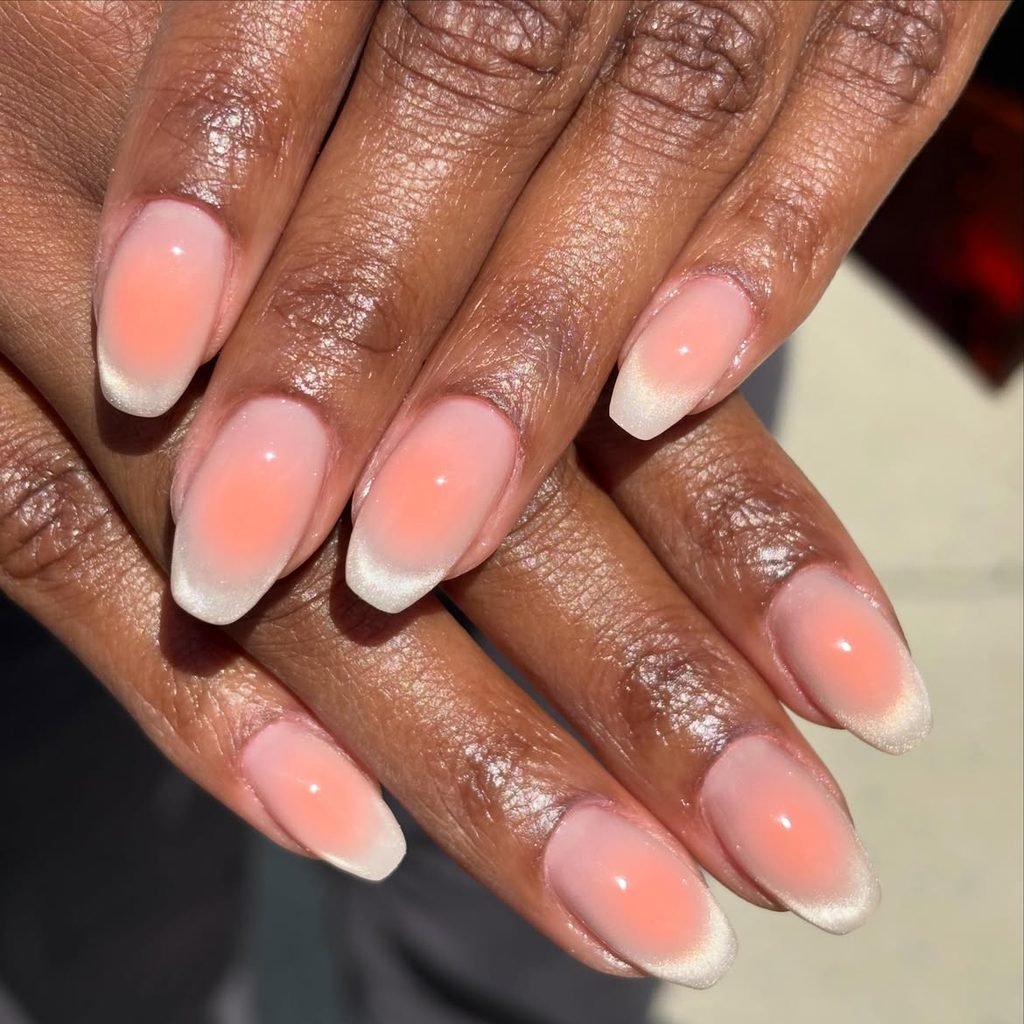Milky Peach Aura Nails