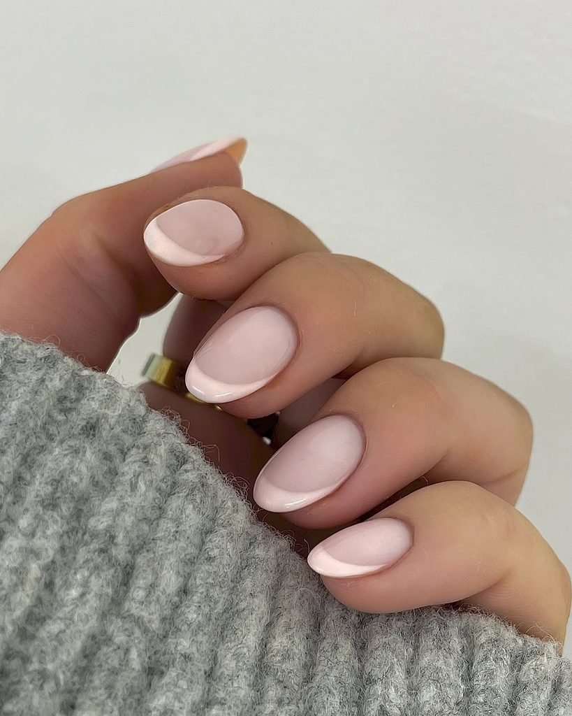 Milky Pink Micro-French Oval Nails