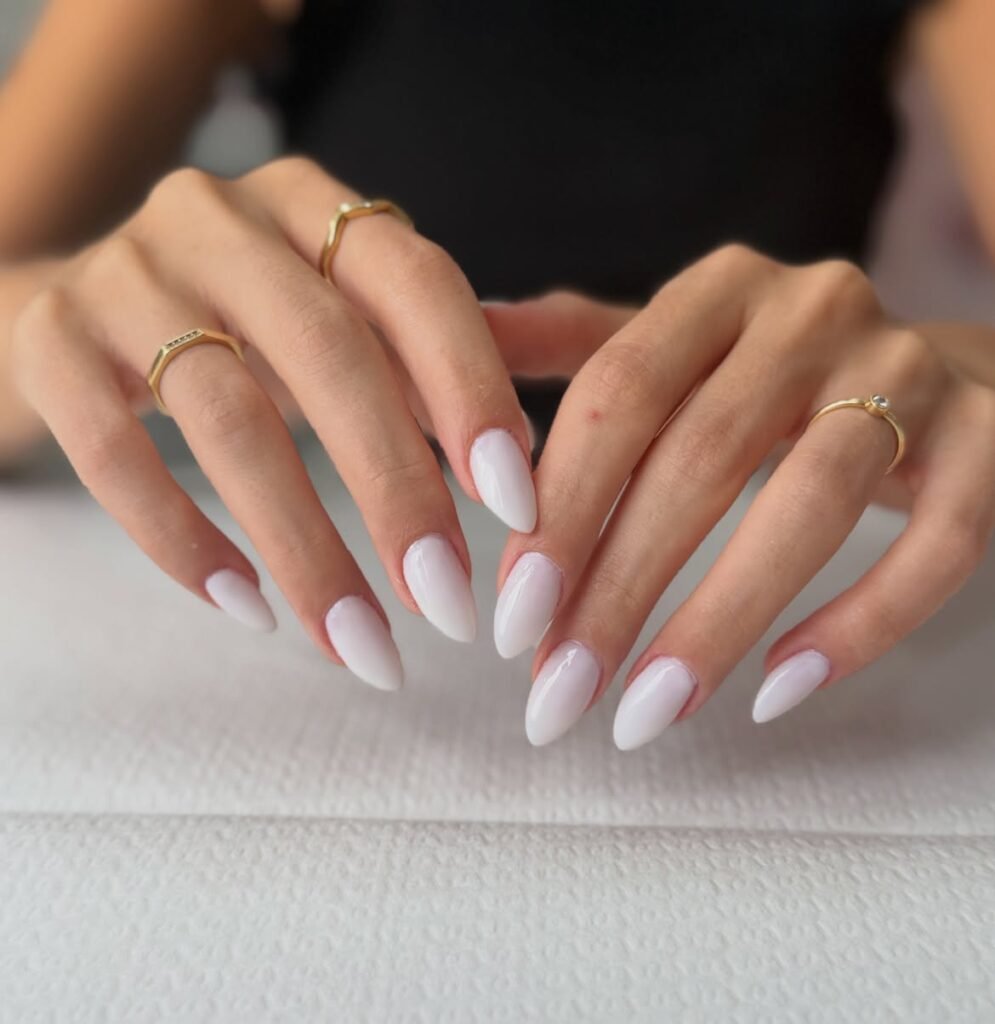 Milky White Coffin Nails