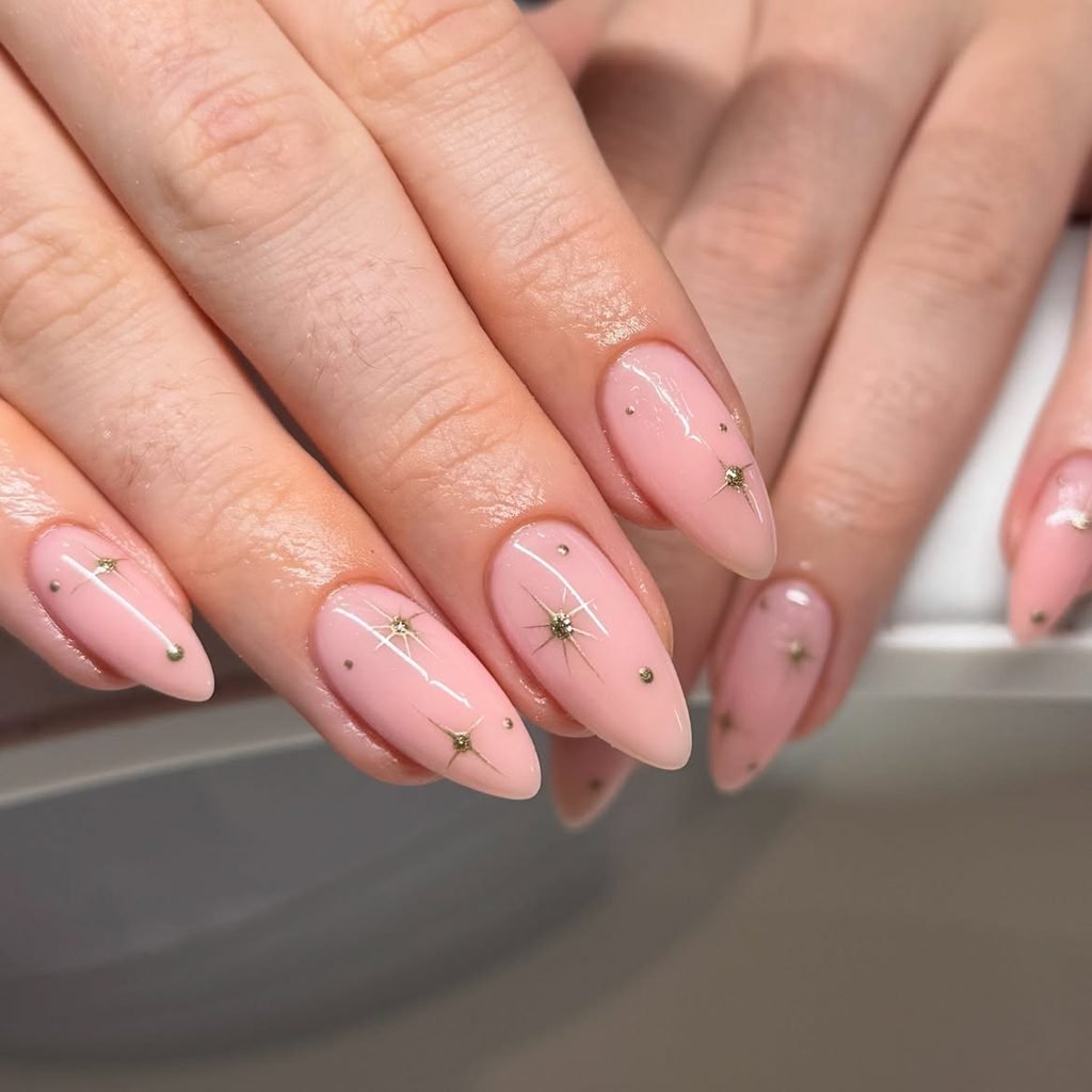  Minimal Gold Star Nude Nails