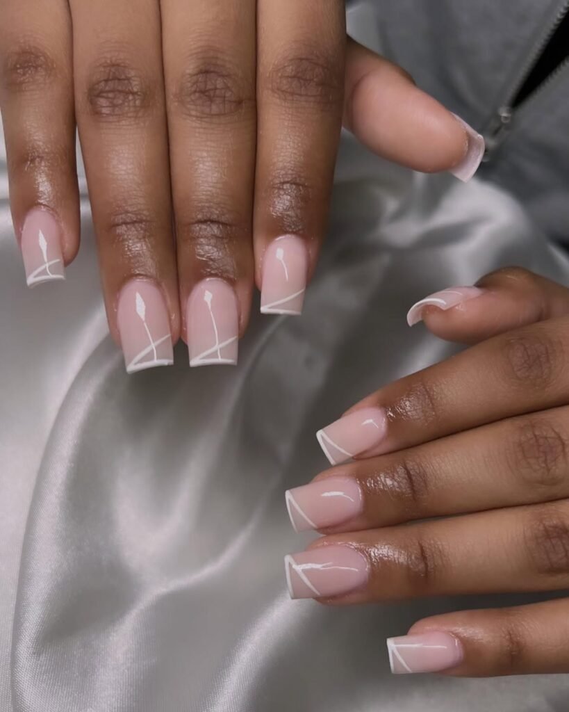 Minimal White Line Art Square Nails
