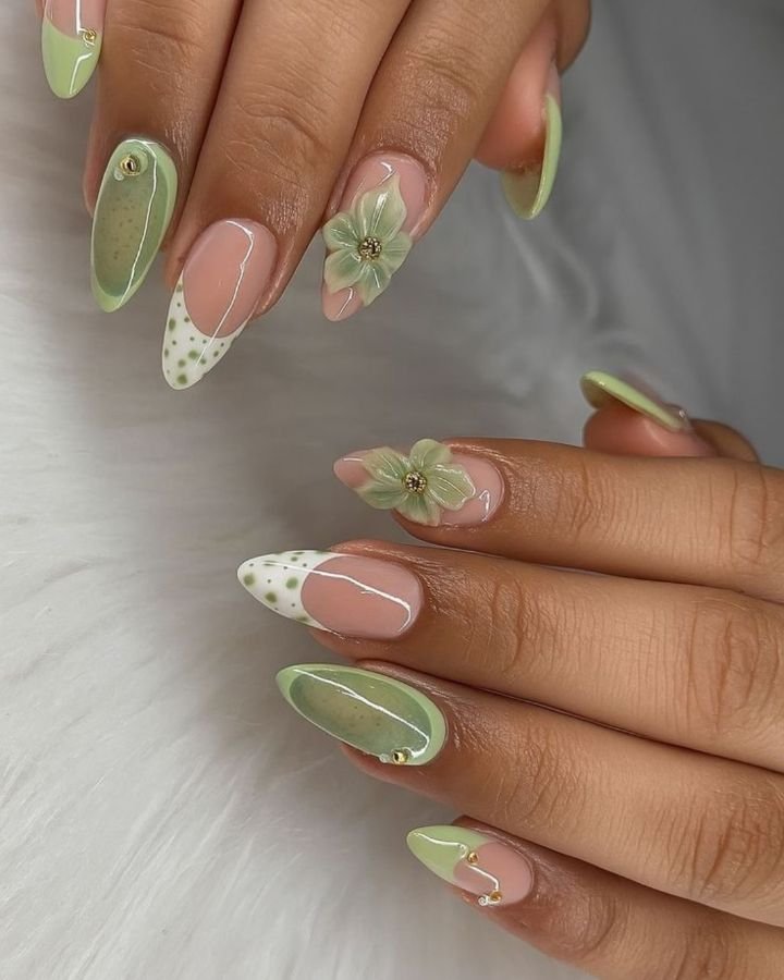 Mint Green Floral Paradise Nails