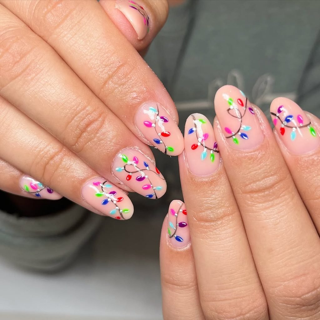 Multicolored Christmas Light Nails