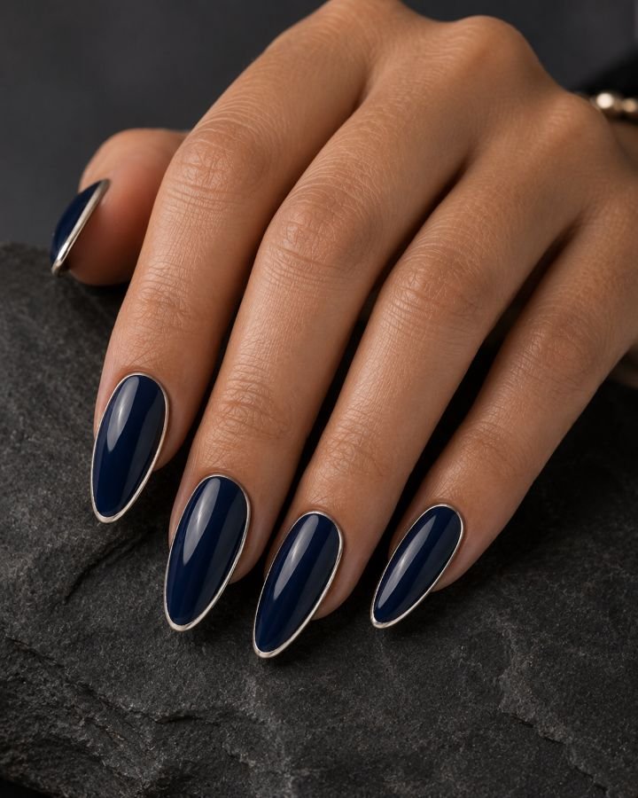 Navy Blue With Chrome Silver Outlines